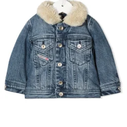 Børn Diesel Kids Denimjakke Med Imiteret Lammeskindskrave