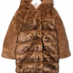 Børn Chloé Kids Frakke Med Hætte Med Imiteret Pels