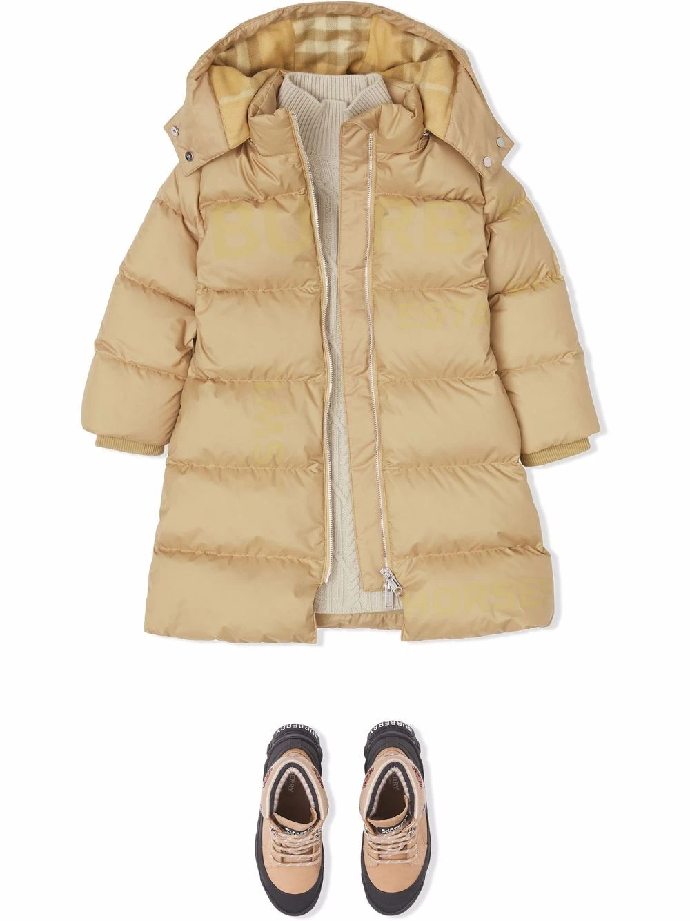 Børn Burberry Kids Dunfrakke Med Aftagelig Hætte Og Horseferry-tryk 2 Børn Burberry Kids Dunfrakke Med Aftagelig Hætte Og Horseferry-tryk - Image 2