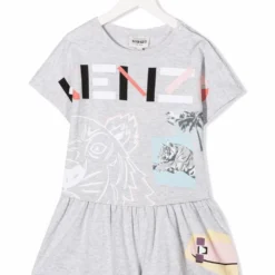Børn Kenzo Kids Playsuit I økologisk Bomuld Med Grafisk Tryk