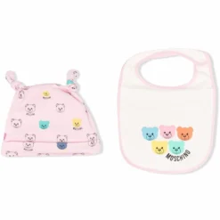 Børn Moschino Kids Strikket Hue-sæt I økologisk Bomuld Med Bamsemotiv