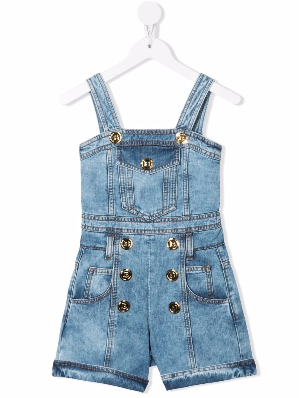 Børn Balmain Kids Playsuit I Denim Med Prægede Knapper 1 Børn Balmain Kids Playsuit I Denim Med Prægede Knapper