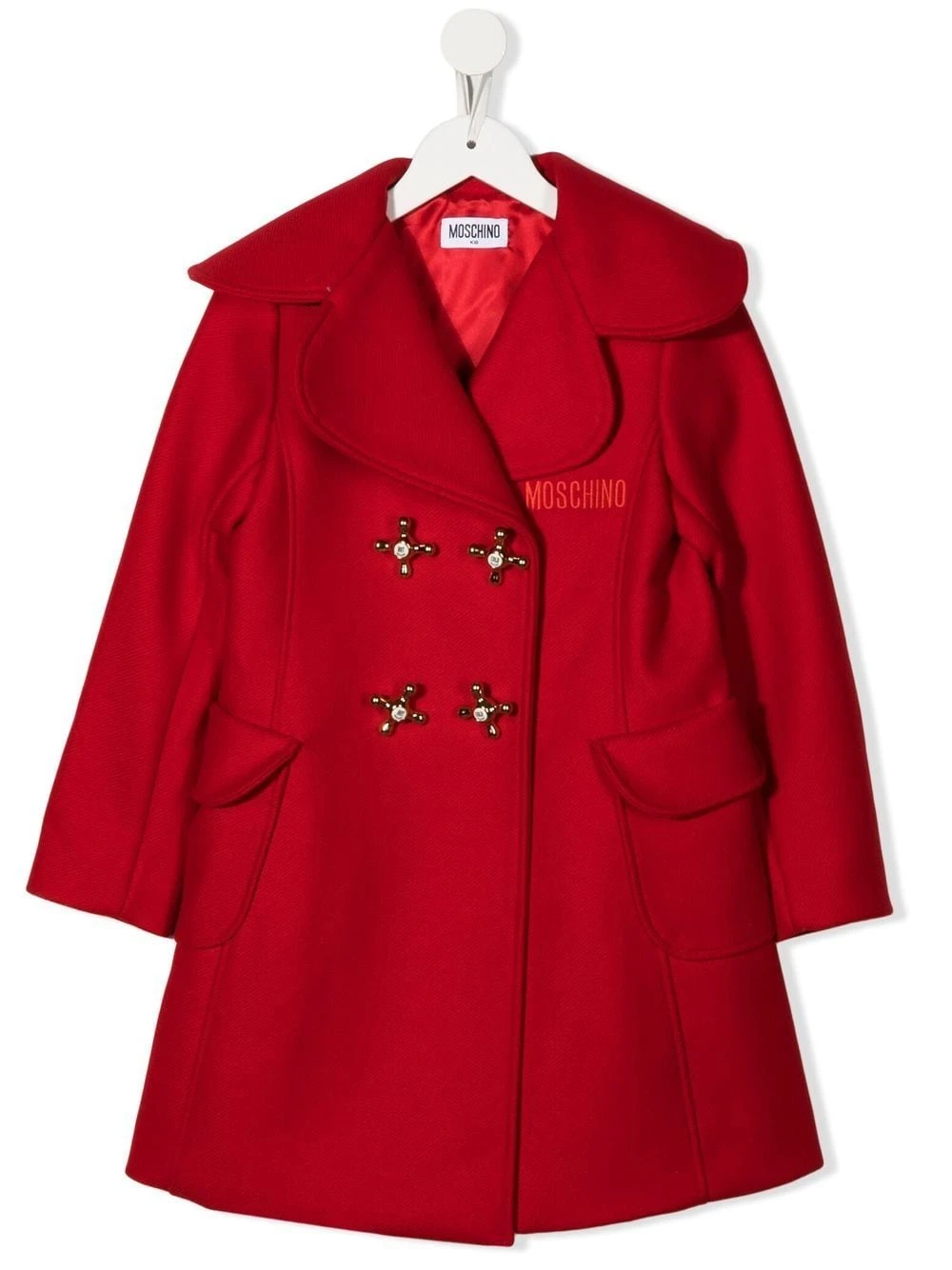 Børn Moschino Kids Frakke Med Broderet Logo Og Bred Revers 1 Børn Moschino Kids Frakke Med Broderet Logo Og Bred Revers