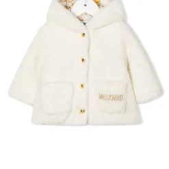 Børn Moschino Kids Frakke I Fleece Med Broderet Logo