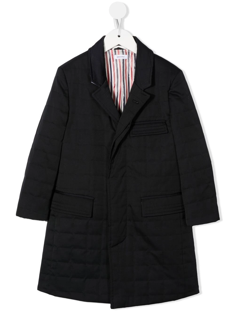 Børn Thom Browne Kids Frakke Med Hakket Krave 1 Børn Thom Browne Kids Frakke Med Hakket Krave