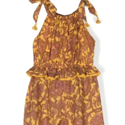 Børn ZIMMERMANN Kids Playsuit Med Paisleytryk Og Bindedetalje