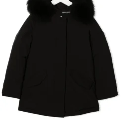 Børn Woolrich Kids Frakke Med Hætte Med Imiteret Pels