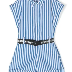 Børn Dkny Kids Stribet Skjorte-playsuit Med Logobælte
