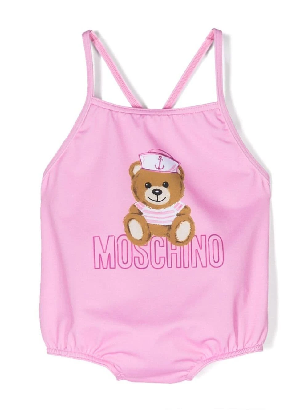 Børn Moschino Kids Badedragt Med Krydsede Stropper Og Bamsemotiv 1 Børn Moschino Kids Badedragt Med Krydsede Stropper Og Bamsemotiv