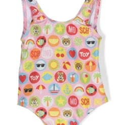 Børn Moschino Kids Badedragt Med Grafisk Tryk Og Glimmer