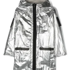 Børn Karl Lagerfeld Kids Metallisk Frakke Med Hætte Og Logotryk