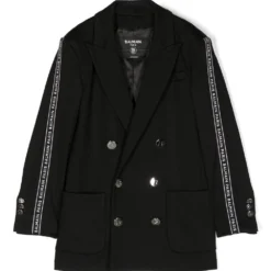 Børn Balmain Kids Dobbeltradet Frakke Med Logobånd