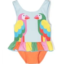 Børn Stella McCartney Kids Badedragt Med Flæser Og Papegøjetryk