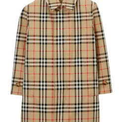 Børn Burberry Kids Enkeltradet Frakke Med Ternet Mønster