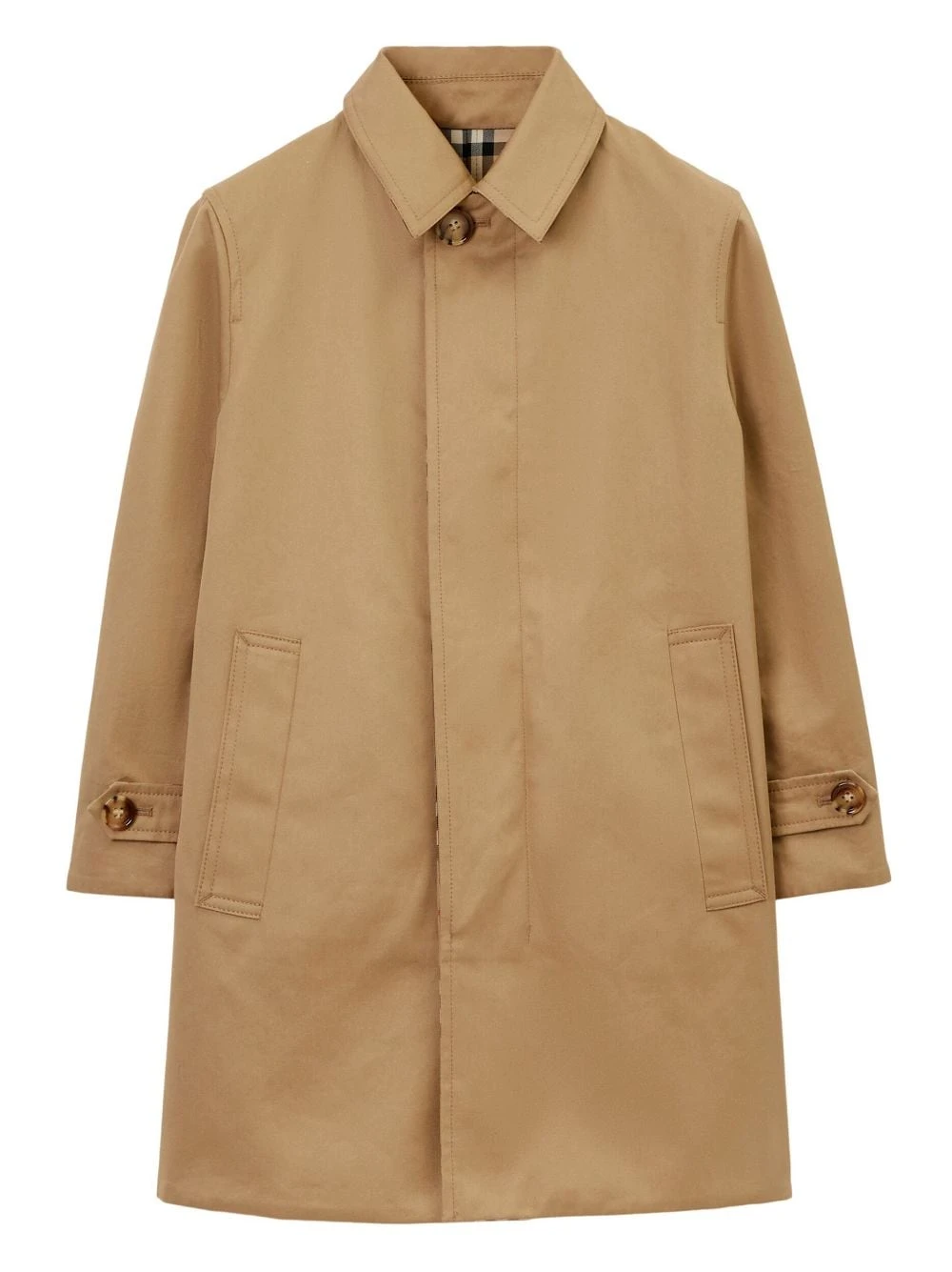 Børn Burberry Kids Enkeltradet Frakke Med Ternet Mønster 3 Børn Burberry Kids Enkeltradet Frakke Med Ternet Mønster - Image 3