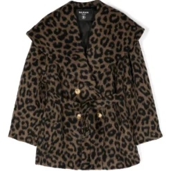 Børn Balmain Kids Leopardmønstret Dobbeltradet Frakke
